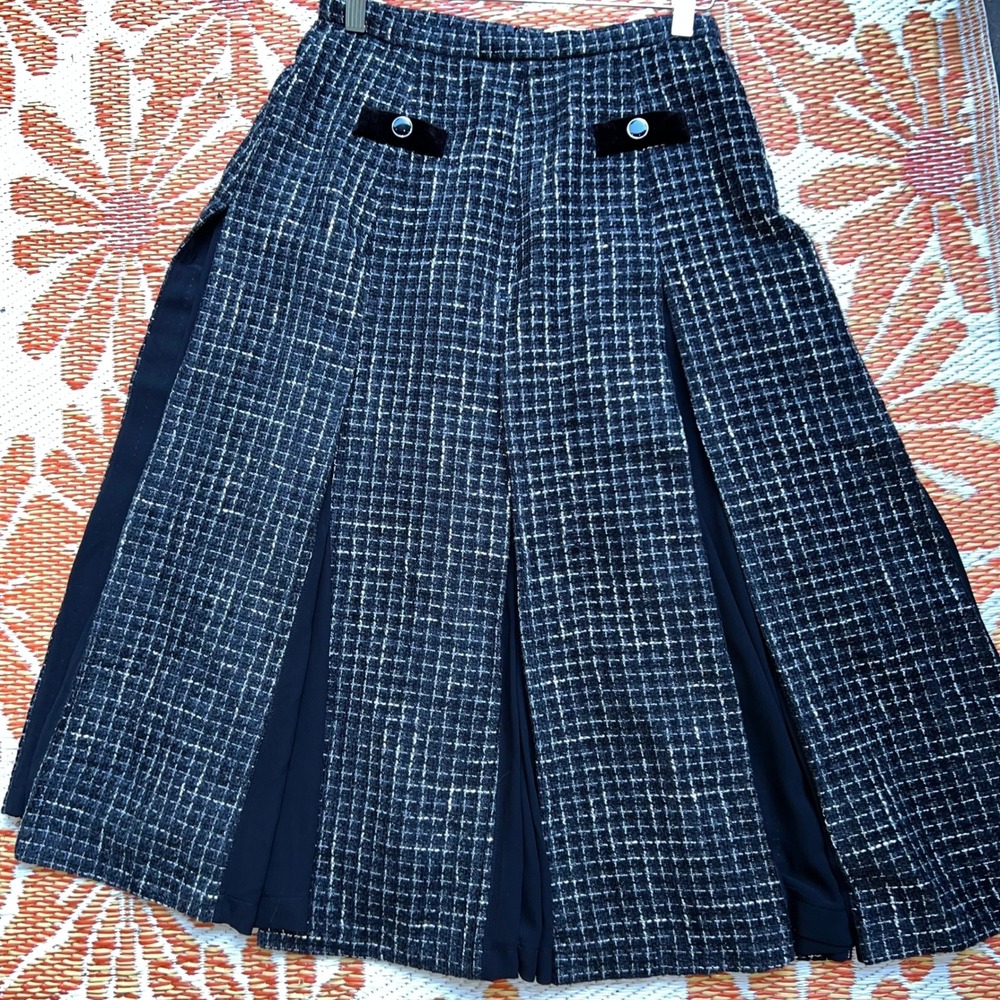 RENE DERHY Black Tweed and Chiffon Skirt
